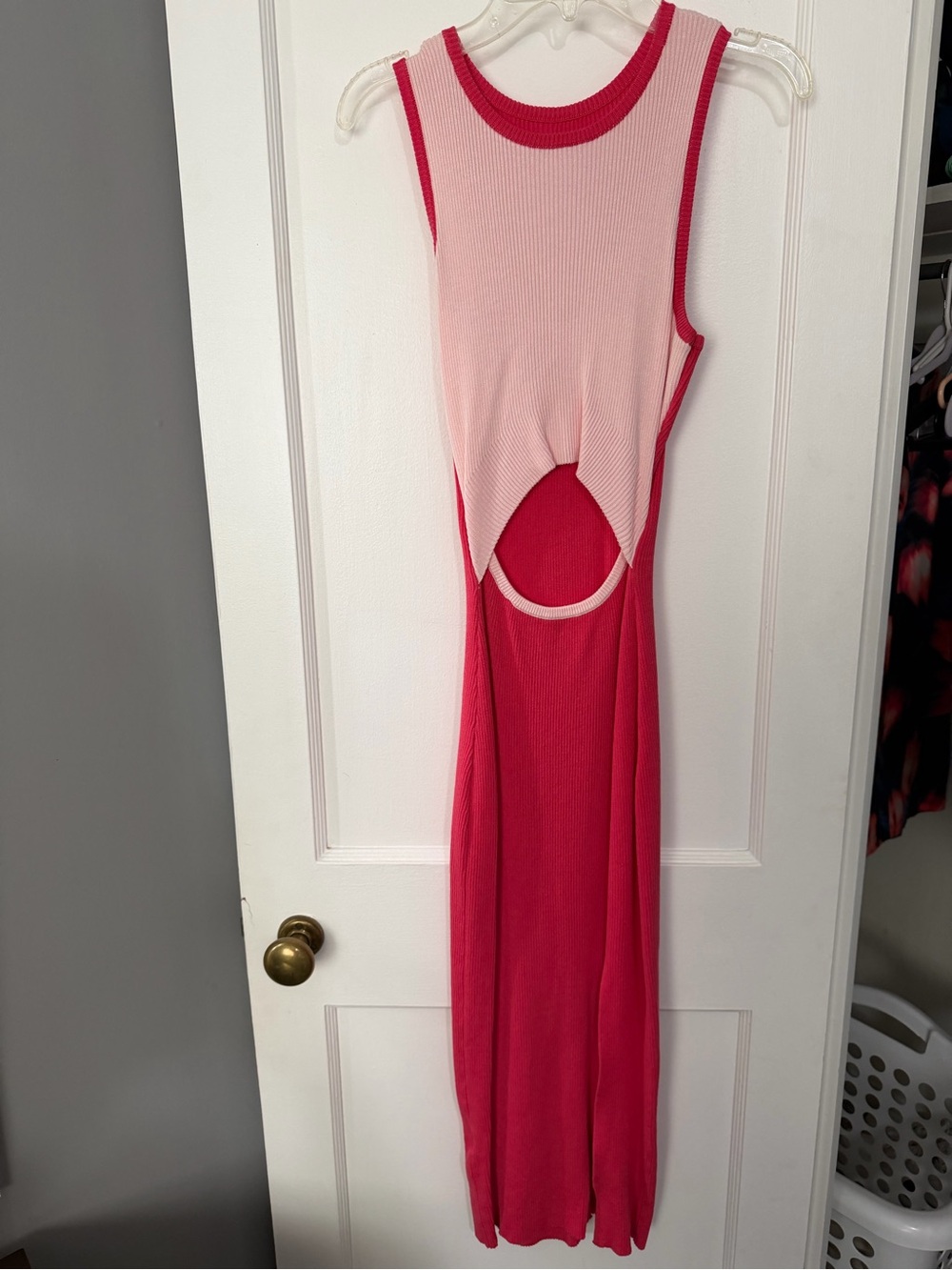 Pink Two-Tone Cutout Midi Dress
